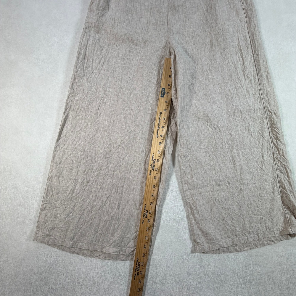 Halston Womens Large Oatmeal Beige 100% Linen Wide Leg Crop Size L - Picture 4 of 15